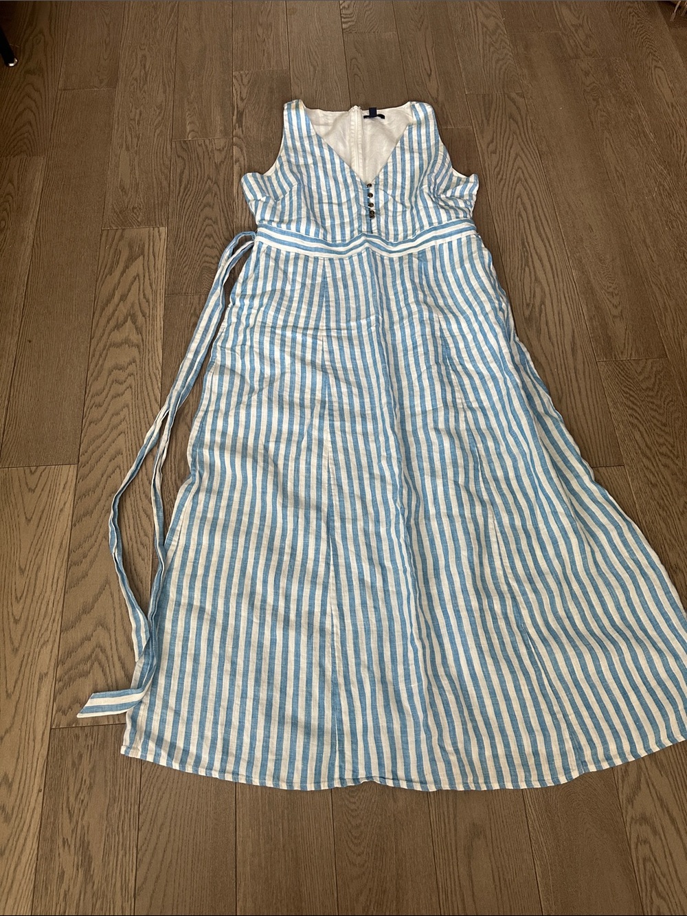 Hatley Blue and White Striped Sleeveless Tie-Waist Dress